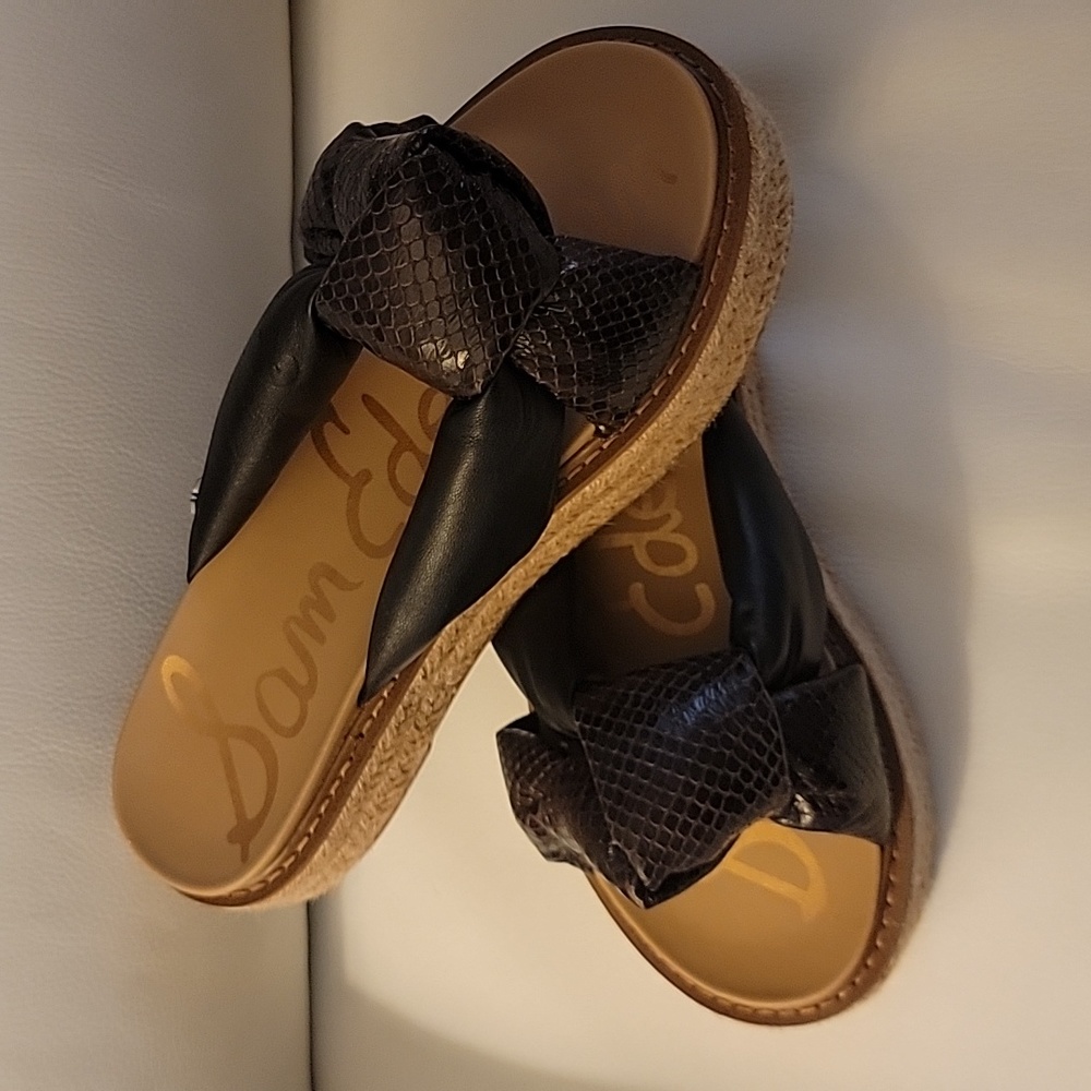 Sam Edelman Black and Brown Platform Slide Sandals
